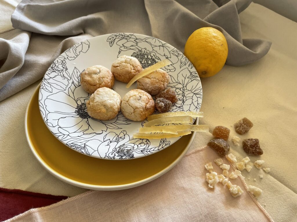 AmOretti citron gongembre, biscuit artisanal fait maison sans gluten et sans lactose